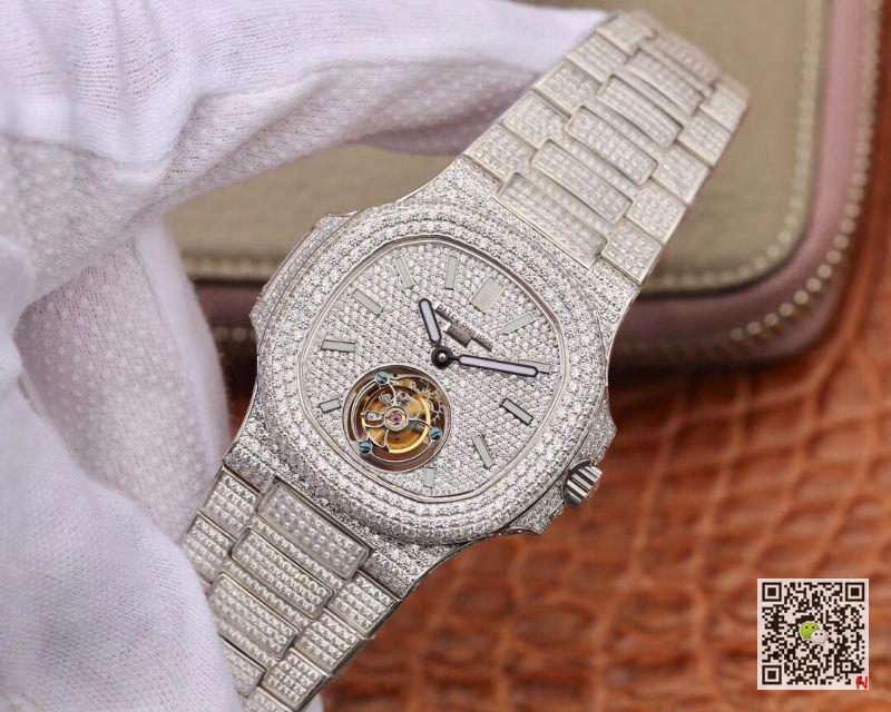 AAA R8 Factory Replica Patek Philippe Nautilus Jumbo Tourbillon 5711 White Gold Diamond Mens Watch