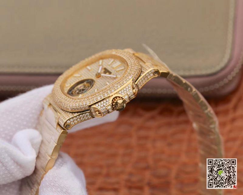 AAA R8 Factory Replica Patek Philippe Nautilus Jumbo Tourbillon 5711 Yellow Gold Diamond Mens Watch