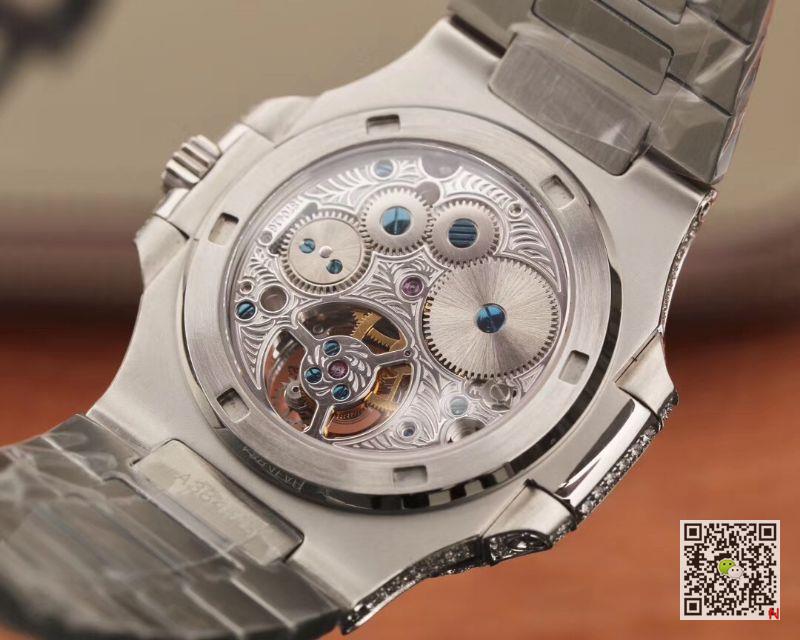 AAA R8 Factory Replica Patek Philippe Nautilus Jumbo Tourbillon 5711 White Gold Diamond Mens Watch