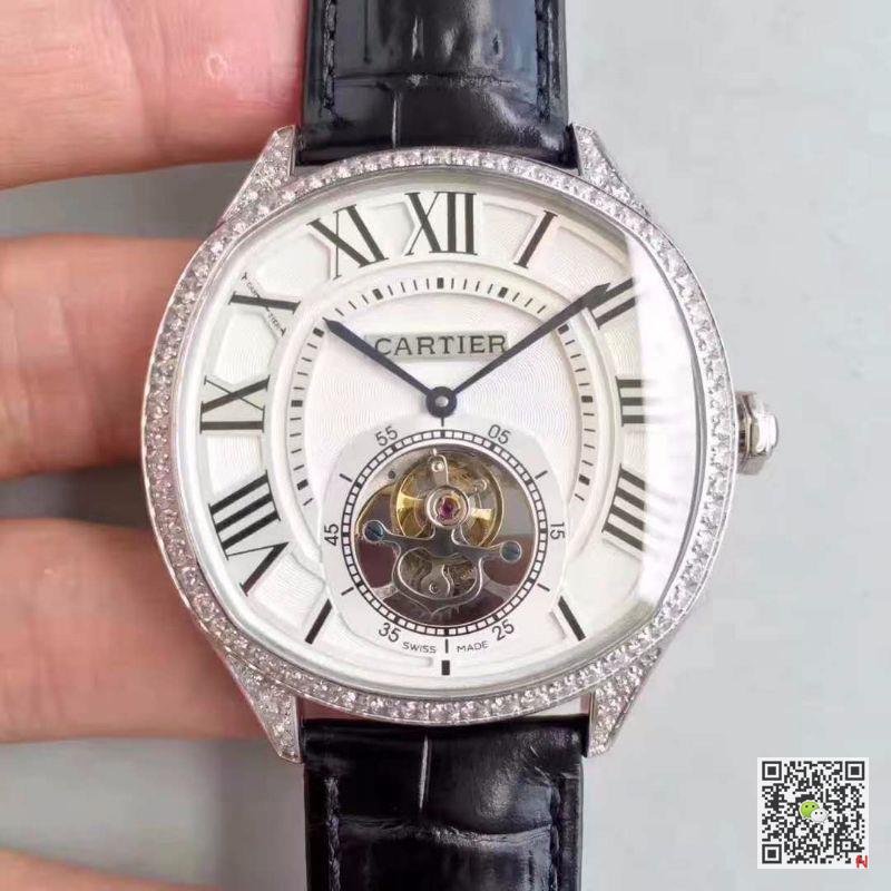 AAA Replica Cartier Drive De Cartier Tourbillon W4100013 Silver Diamond Mens Watch