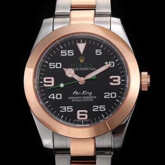 AAA Replica Rolex Air-King 116900 Rose Gold JF Factory Black Dial Mens Watch