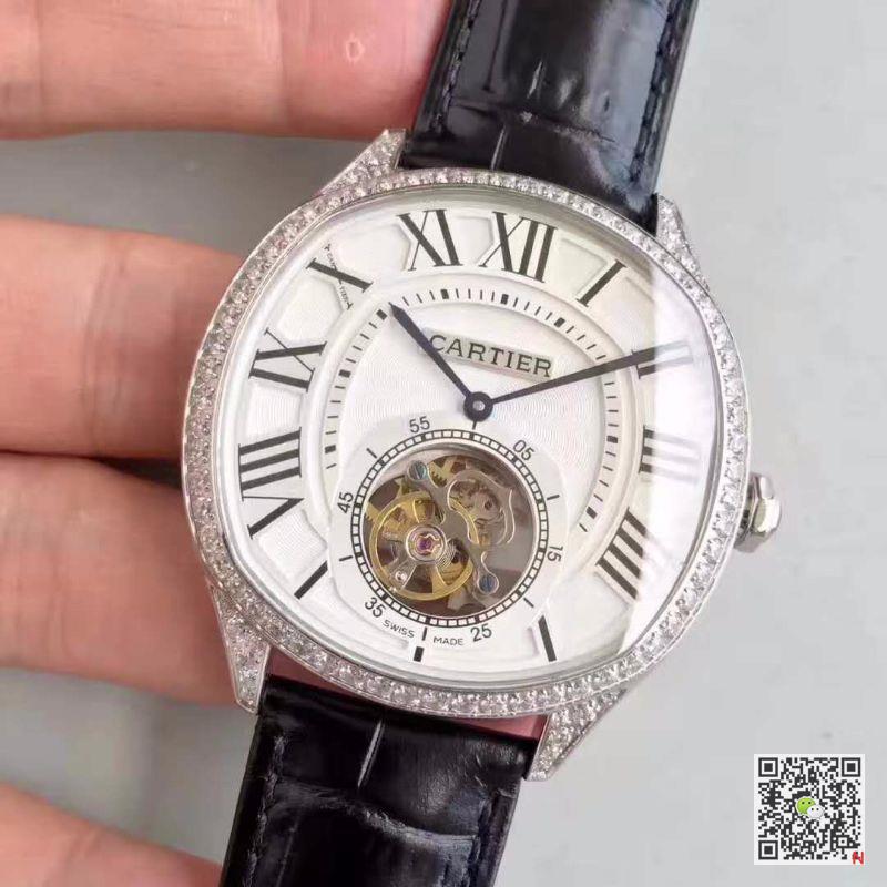 AAA Replica Cartier Drive De Cartier Tourbillon W4100013 Silver Diamond Mens Watch
