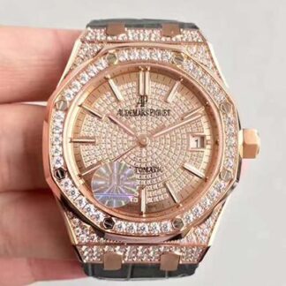AAA Replica Audemars Piguet Royal Oak 15450 JF Factory Rose Gold Diamond Dial Mens Watch