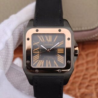 AAA Replica Cartier De Santos 100th Anniversary W2020009 RB Factory 18K Rose Gold Black Dial Mens Watch