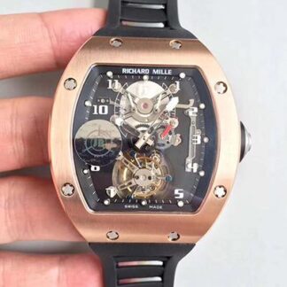 AAA Replica Richard Mille RM001 Rose Gold Tourbillon JB Factory Black Dial Mens Watch