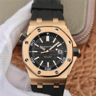 AAA Replica Audemars Piguet Royal Oak Offshore 15710 JF Factory Rose Gold Black Strap Mens Watch