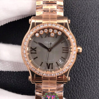 AAA Replica Chopard Happy Diamonds 274808-5015 YF Factory Rose Gold Grey Dial Ladies Watch