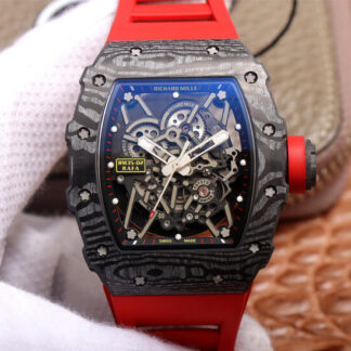 AAA Replica Richard Mille RM35-02 ZF Factory Carbon Fiber Case Red Strap Mens Watch