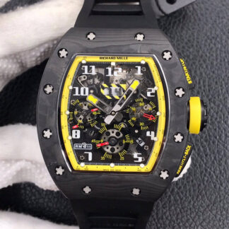 AAA Replica Richard Mille RM-011 KV Factory Black Forged Carbon Case Black Strap Mens Watch