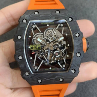 AAA Replica Richard Mille RM35-02 KV Factory V3 Black Carbon Fiber Case Orange Strap Mens Watch