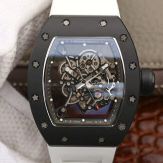 AAA Replica Richard Mille RM055 KV Factory Black Ceramic Case White Strap Mens Watch