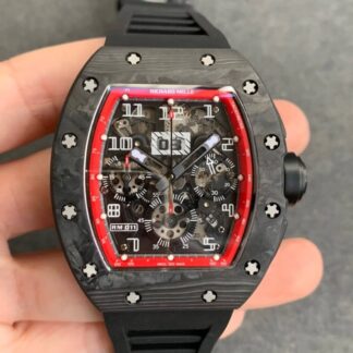 AAA Replica Richard Mille RM011 KV Factory Black Carbon Fiber Case Black Strap Mens Watch
