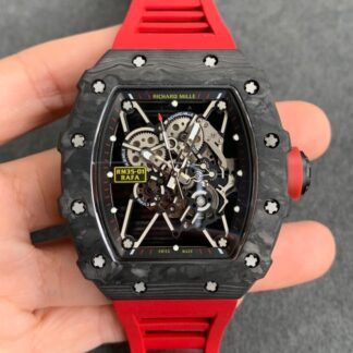 AAA Replica Richard Mille RM35-01 KV Factory Black Carbon Fiber Case Red Strap Mens Watch