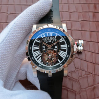 AAA Replica Roger Dubuis Hommage Tourbillon JB Factory Rose Gold Black Dial Mens Watch