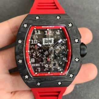 AAA Replica Richard Mille RM-011 KV Factory V2 Black Carbon Fiber Case Red Strap Mens Watch