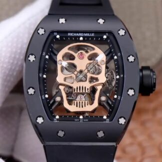 AAA Replica Richard Mille RM52-01 Tourbillon JB Factory Skull Dial Black Strap Mens Watch