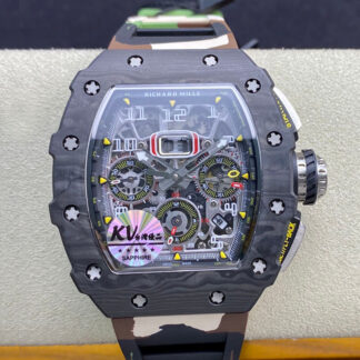 AAA Replica Richard Mille RM-011 KV Factory V2 Carbon Fiber Case Camo Strap Mens Watch