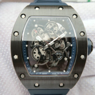 AAA Replica Richard Mille RM055 KV Factory Black Ceramic Case Blue Strap Mens Watch