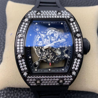 AAA Replica Richard Mille RM055 KV Factory Diamond Black Skeleton Dial Mens Watch