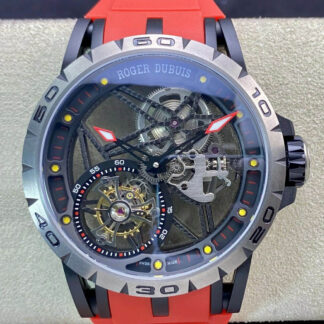 AAA Replica Roger Dubuis Excalibur RDDBEX0549 BBR Factory Tourbillon Red Strap Mens Watch