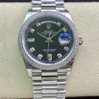 AAA Replica Rolex Day Date 118346 36MM EW Factory Diamond Black Dial Ladies Watch