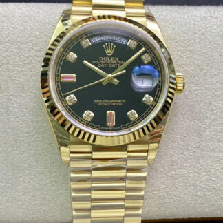 AAA Replica Rolex Day Date 118208 EW Factory Diamond Black Dial Mens Watch