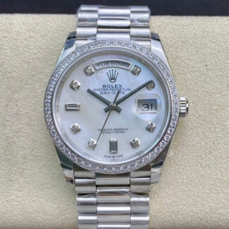 AAA Replica Rolex Day Date 128396TBR-0005 EW Factory Mother-of-Diamond Dial Ladies Watch