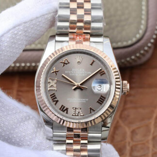 AAA Replica Rolex Datejust M126231-0023 36MM GM Factory Rose Gold Grey Dial Mens Watch