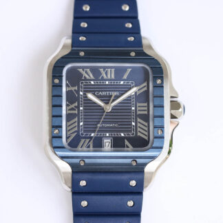 AAA Replica Cartier Santos GF Factory Blue Dial Mens Watch