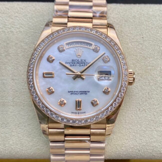 AAA Replica Rolex Day Date 128238 EW Factory V2 Diamond-set Bezel Ladies Watch