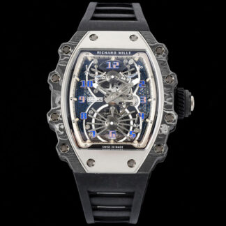 AAA Replica Richard Mille RM21-01 RM Factory Tourbillon Skeleton Dial Black Strap Mens Watch