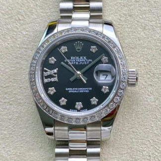 AAA Replica Rolex Datejust 28MM BP Factory Diamond set Black Dial Ladies Watch