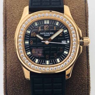 AAA Replica Patek Philippe Aquanaut 5067A Quartz Movement PPF Factory Rose Gold Black Dial Ladies Watch
