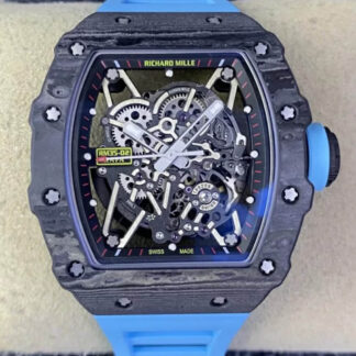 AAA Replica Richard Mille RM35-02 T+ Factory NTPT Carbon Fiber Blue Rubber Strap Mens Watch | aaareplica.is