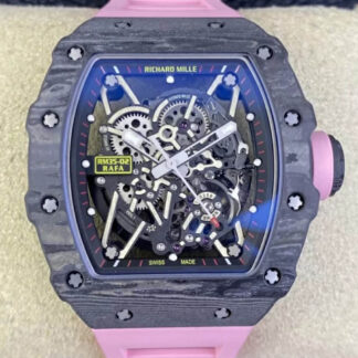 AAA Replica Richard Mille RM35-02 T+ Factory Carbon Fiber Pink Strap Mens Watch | aaareplica.is